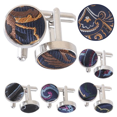 Men's Pair Paisley Wedding Party Brass Fabric Inlay Floral Paisley Cufflinks Men's Pair Paisley Wedding Party Brass Fabric Inlay Floral Paisley Cufflinks