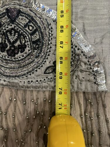 Elegant Gray Silver Beaded Fringe Sequined Ends Table Runner 70" x 14" - Picture 6 of 10