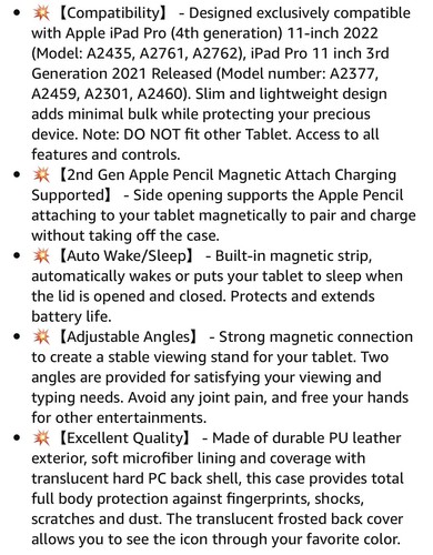 Custodia MoKo adatta nuovo iPad Pro 11 4a generazione 2022/iPad Pro 11 3a generazione 2021 - Foto 7 di 7