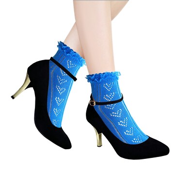 Ladies cotton short socks Girls Pointelle heart pattern crochet anklets footwear
