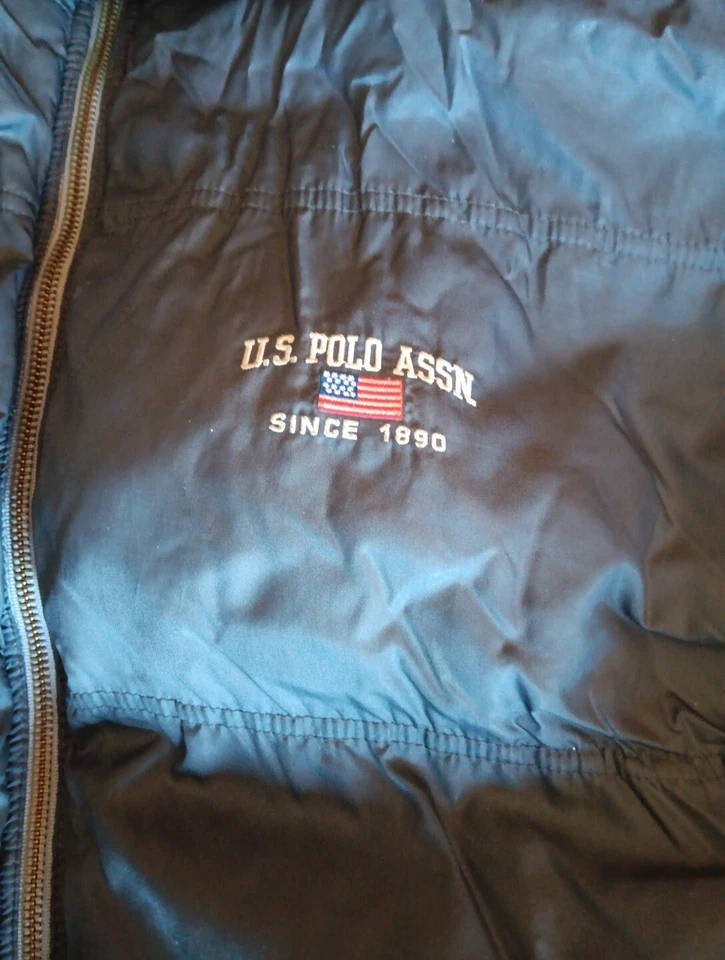 Vtg US Polo Assn Puffer Coat Mens Large Full Zip Hood Heavy Ski Jacket Logo Gray - Image 4 of 4