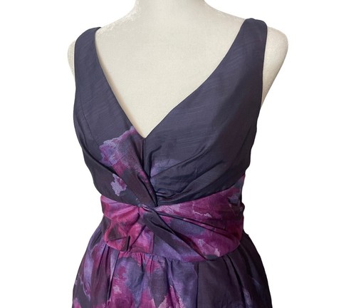 Lela Rose Neiman Marcus Size 2 Watercolor Dress High Low Hem Purple Silk Blend - Picture 3 of 11