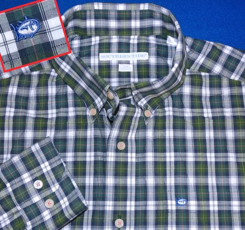 M SOUTHERN TIDE SKIP JACK GREEN WHITE PLAID BUTTON