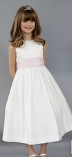 Nordstrom Girls White Fit And Flare Pink Sash Flower Girl/Communion Dress 6 NEW