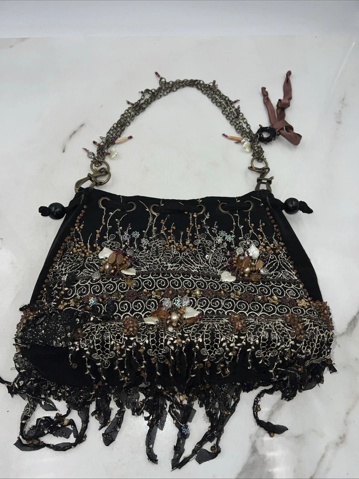 De Colección Mary Frances Cartera Mujer Bolso de Hombro Cadena Lentejuelas Cuentas Cordón Foto 3 de 4