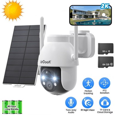 ieGeek 3MP Solar/Akku Kabellose WLAN Überwachungskamera Aussen 360° PTZ Kamera