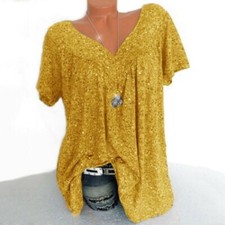 Ladies Short Sleeve V Neck Tee T Shirt Womens Casual Loose Blouse Tops Plus Size