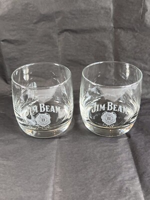 Jim Beam Logo Whiskey Glasses with etched Logo ''Drink Smart'' Set of 2