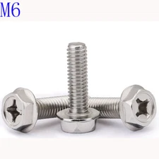 M6 Phillips Hex Washer  Flanged Hex Head Bolts  A2 304 Stainless Steel screws
