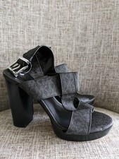 MICHAEL KORS Logo Becker T Strap Platform Sandals Slingback Black Womens 5.5M