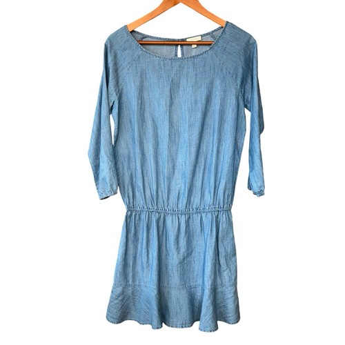 Soft Joie Chambray Arryn B Kleid Drop Waist Rüschensaum hellblau Denim Gr. XS - Bild 2 von 5