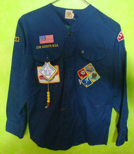 Cub Scouts BSA VTG Blue Uniform Long Sleeve Shirt Youth Medium No Collar Stained