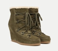 NEW 450 VERONICA BEARD Elfred Lace-up Shearling Wedge Suede Ankle Boots 40/9