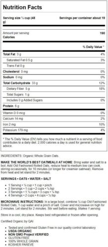 Bob's Red Mill Gluten Free Organic Old Fashioned Rolled Oats 32 oz Pkg - Picture 2 of 2