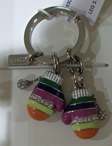 Coach 93027 93027B Legacy Stripe Mitten Mittens Keychain Key Fob NIB NWT - Picture 2 of 9
