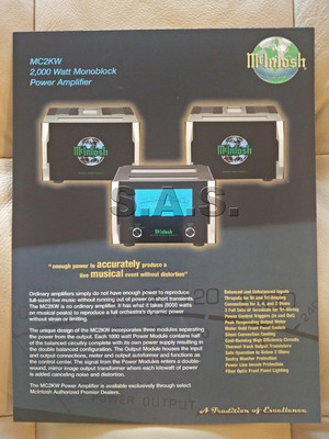 MCINTOSH OEM PRODUCT BROCHURE - MC2KW 2000W MONAURAL POWER AMPLIFIER - NEW!