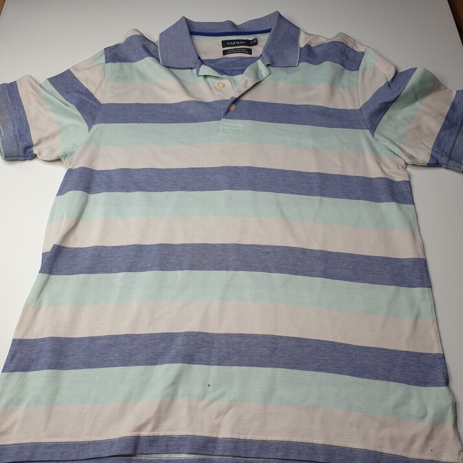 GAZMAN Mens Striped Polo Shirt Size M Classic Summer Casual Fit Fashion