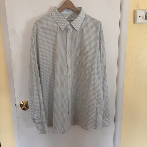 CALVIN KLEIN Shirt Mens 2XL Green Checkered Long Sleeve Collared Button Down