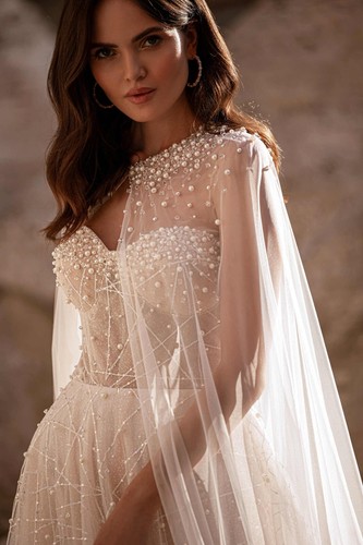 Strapless Wedding Pearls Dresses Shawl A Line Train Sleeveless Layered Beaded - Picture 5 of 21
