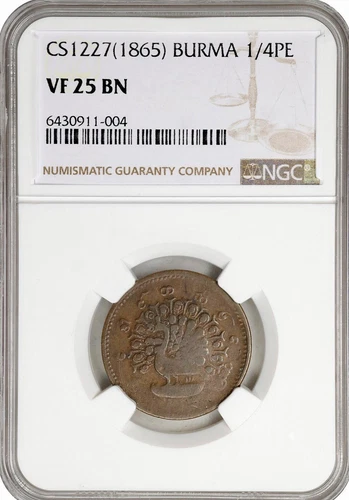 Burma (Myanmar) 1/4 Pe CS1227 (1865)  NGC VF25 BN