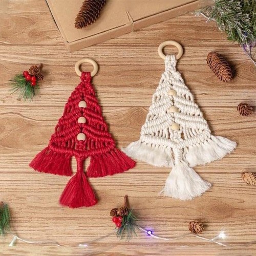Macrame tejido árboles de Navidad hágalo usted mismo conjunto colgantes de pared decoración árbol de Navidad kit hágalo usted mismo - Imagen 5 de 27