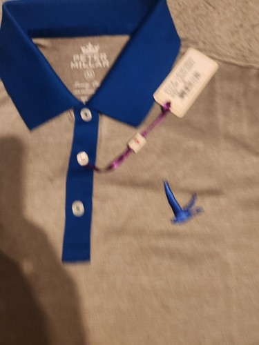 Peter Millar Grey Goose Women's Ladies Medium Gray Blue Trim Logo Polo Shirt NWT - Picture 2 of 9