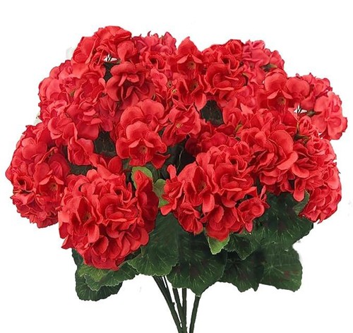 FERIAL4PCS Artificial Red Geranium Silk Flowers Outdoor Plant Bush Faux Flowe...
