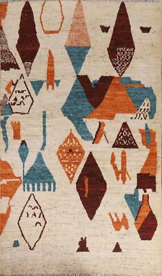 Ivory Tribal Authentic Moroccan Oriental Area Rug Hand-knotted Wool Carpet 6'x9'