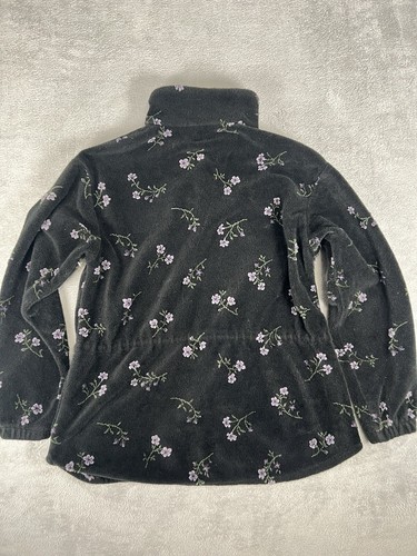 Vintage Black Diamond Jacket Womens M Black Full Zip Fleece Floral USA Ski 90s - Picture 3 of 11