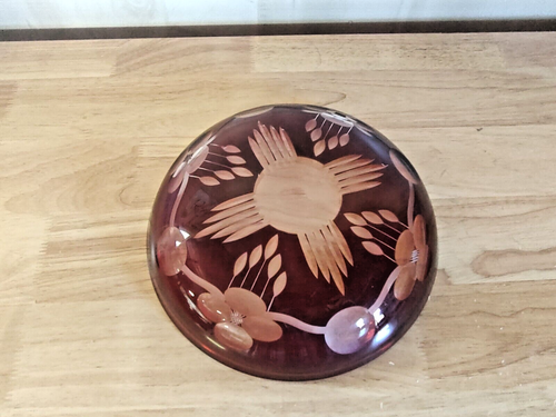 Cut to Clear Ruby Red Bowl Glass Crystal Plate Candy Nut Catch All Dish Bohemian - Picture 8 of 8