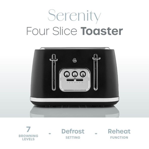 Swan 4 Slice Toaster ST19024BLK - Serenity Range in Matte Black Finish - Picture 2 of 9