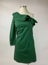NEW J. Crew Mercantile Deep Hunter Green One Shoulder Ruffle Sheath Dress 00