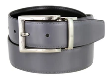  Reversible Belt Men's Belt Genuine Leather Silver Rotated Buckle 1-3/8" wide