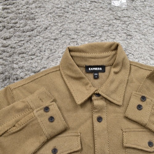 Express Men's M Button Shirt Long Sleeve Geometric Brown Pocket Geometric Polyes - Picture 5 of 8