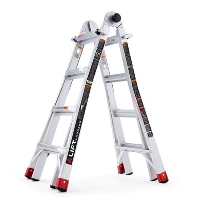 18-Foot Reach Aluminum Step Ladder, 5-in-1 Multi-Position Frame, Silver