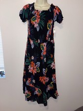 Old Navy Black Floral Over The Shoulder Smocked Maxi Dress #220804 NWT! L Large