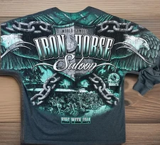 Iron Horse Saloon T-Shirt Eagle Biker Motorcycle AOP Y2K 2014 Long Sleeve Sz 2XL