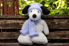 Vintage 2001 Commonwealth Black & White Floppy Ears Dog Bean Bag Plush Toy 15"