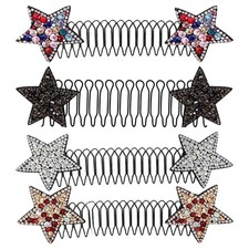 2x Rhinestone Star Hair Comb Clip Women Sparkly Hairpin Bun Updo Hair Accessory