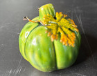 Green Pumpkin w/Metal Leaf Ceramic Glossy Halloween Fall Home Decor