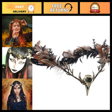 Handmade Brown Feather Witch Crown - Gothic Headpiece, Elf Moon Tiara, Dark Cirl