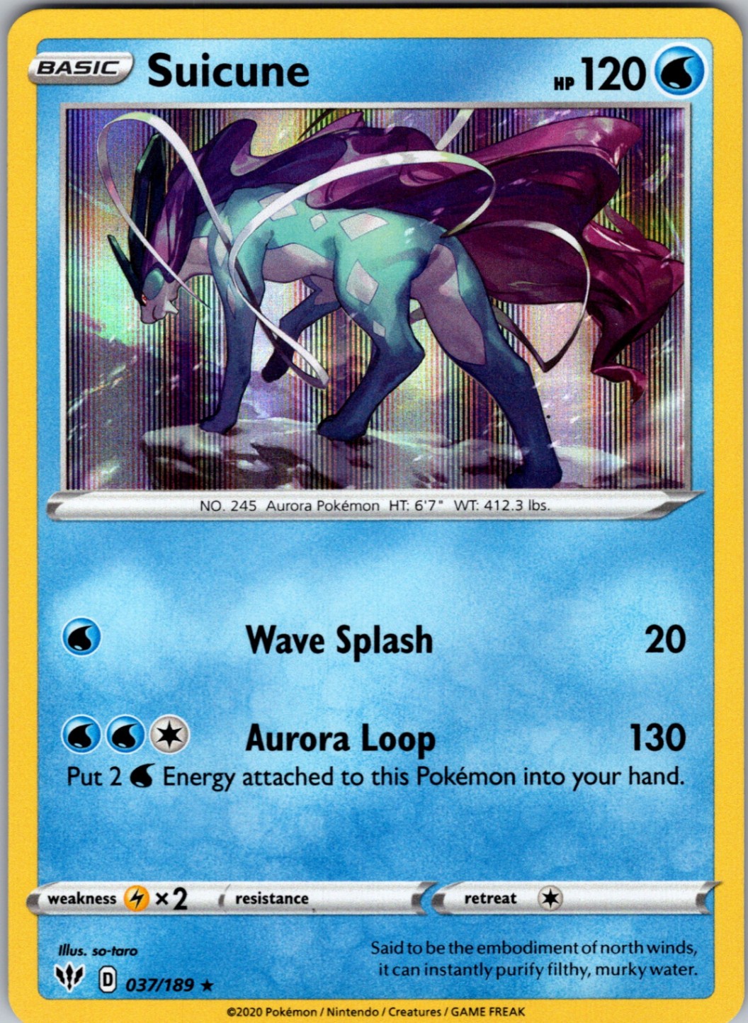 Suicune 037/189 Rare Holo SWSH03: Darkness Ablaze NM