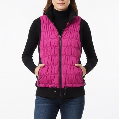 Calvin Klein Performance Puffer Vest Womens Medium Pink Black Full Zip Pockets