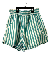 A New Day High-Rise Pull-On Shorts White/Green Stripes Size XL