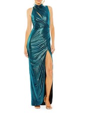 Ieena Mac Duggal Peacock Teal Blue Sleeveless High Neck Cutout Gown Size 2 $398