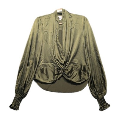 Caroline Constas Charmeuse Silk Bell Sleeve Blouse Size XS Jewel Green Designer