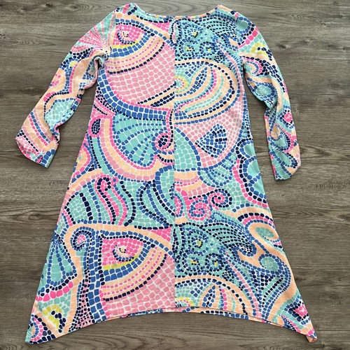 Vestido Lilly Pulitzer Edna para mujer XSmall azulejo ondulado manga cuarto por encima de la rodilla - Imagen 9 de 12