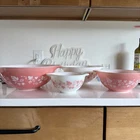 Vintage Pyrex PINK GOOSEBERRY Cinderella Mixing Nesting Bowls Complete Set of 4