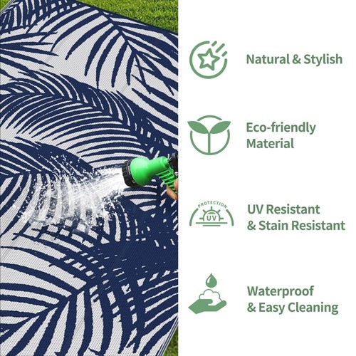 Blue and White Waterproof 5X8 Outdoor Plastic Straw Area Rug For Patio Porch RV - Picture 3 of 7