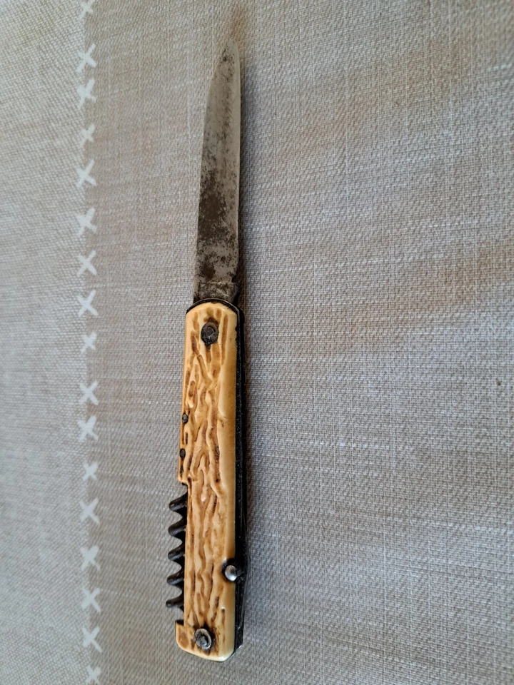 Couteau ancien Marque PRADEL bois de cerf - multifonctions - Photo 2/4